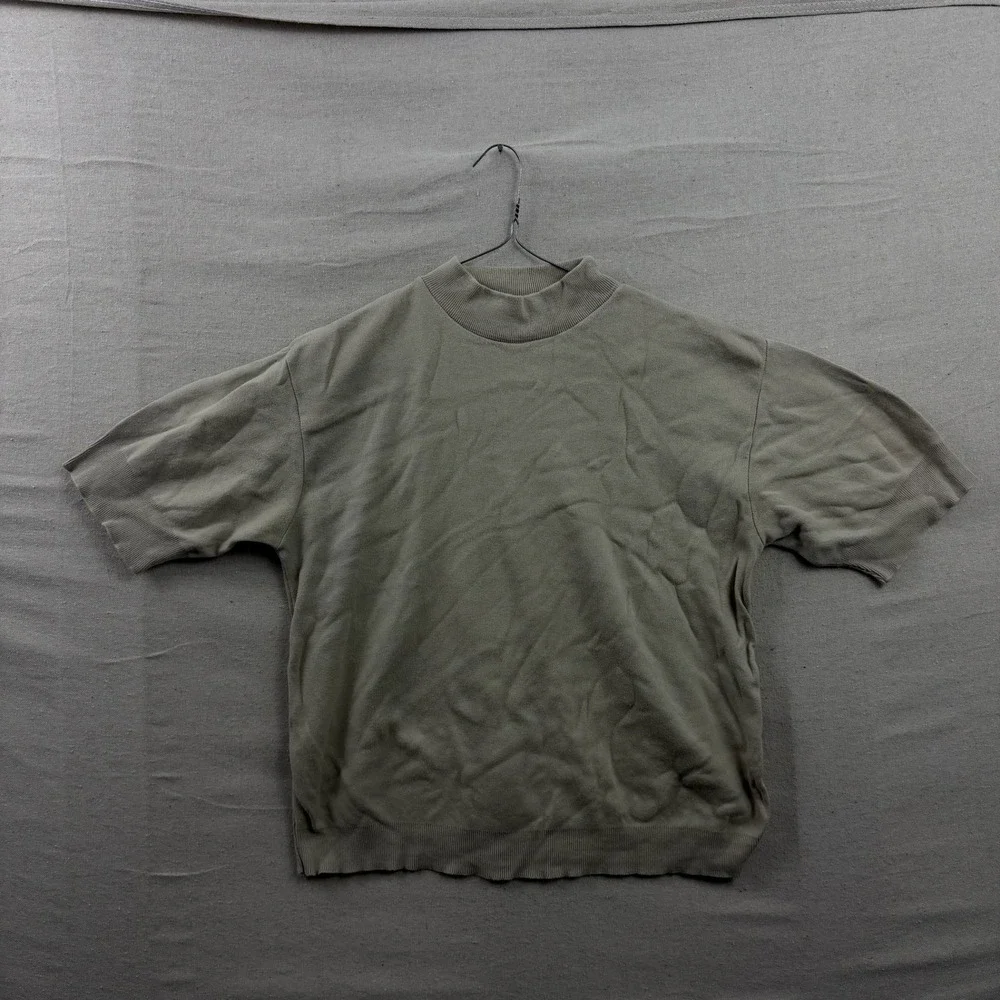 Wills & Co‎ Short Sleeve Knit Sweater Mens Medium Tan Mock Neck Cotton USA Made